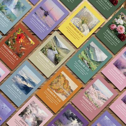 50pcs Oil Painting Landscape Bible Inspirational Quote Cards, Christian Prayer Cards, Spiritual Gift For Friends And Family, Daily Mindfulness And Motivation Cards