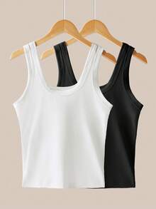 Bộ 2 áo hai dây không đường may mới, có đệm ngực tích hợp, áo tank top ôm sát đa năng, áo hai dây có đệm ngực gân cho nữ, phù hợp mọi mùa. - Nhiều màu - Xem 2