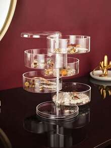 1pc 3/4/5 Tier 360° Rotating Transparent Storage Box, Multi-Functional Jewelry & Cosmetics Organizer - Clear - View 7