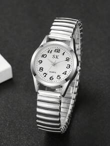 2只/套 女孩弹力表带手表，金银色，圆形表盘，精致小巧，简约女孩腕表，节日送礼佳品 - 彩色 - 查看 5