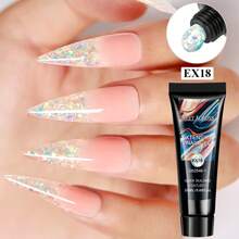 MEET ACROSS 20ml 固体延长胶，指甲加固聚合物，丙烯酸凝胶，闪粉，粉色 UV LED 固化凝胶，快速延长指甲 - 彩色 - 查看 8