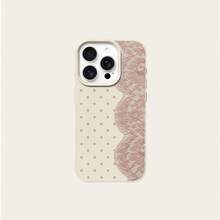 1pc TPU Material Pink Polka Dot Lace Pattern Phone Case Compatible With Iphone 17 Pro Max/17/16 Pro Max/15/13/12/11, S20 FE/A15/S24/A55, Note 11/Note 12/Note 13 Pro, Full Coverage Anti-Drop Soft Protective Phone Case - White - View 5