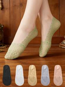 chuanwa（2） 1/5/10 Đôi tất nữ mỏng, khoét lỗ, thoáng khí, kiểu dáng casual, ren, thích hợp sử dụng hàng ngày - Nhiều màu - Xem 3