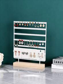 1pc Metal Jewelry Display Stand With Multi-Hole Walnut Color Base, 6-Tier Earring & Stud Holder, Jewelry Store Live Stream Booth Home Decor Display Prop - Walnut-colored Base - View 10