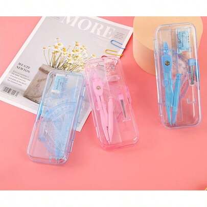 7-Piece Student Compass Set, Includes 1 Compass, 1 Pencil Lead Box, 1 Eraser, 1 Ruler, 2 Triangles, 1 Protractor. Portable Math Drawing Tools, Standard Drafting Ruler, Random Color, Boxed Packaging, Convenient To Carry, Clear Drawing, Stable Stitches, High Accuracy.