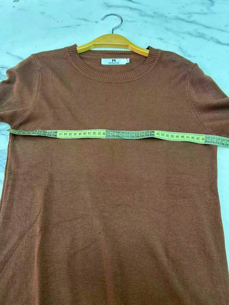 BLUSA FEMININO TRICOT MANGA LONGA INVERNO BASICA Sueter GOLA REDONDA - Café - Visão 3