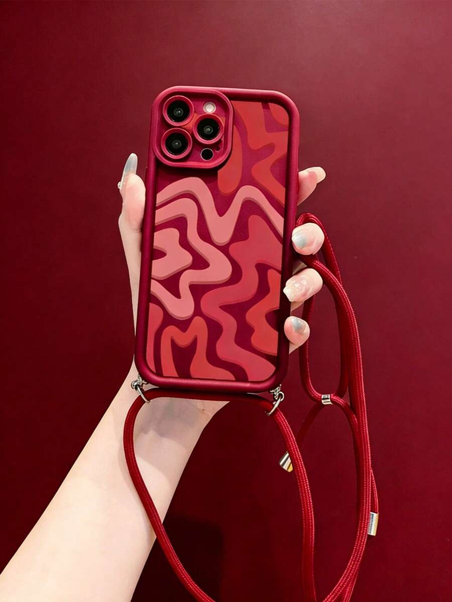 时尚酒红色纹理防指纹红色砂纸防摔挂绳手机壳，适用于苹果17/苹果17 Pro/苹果17 Pro Max/苹果Air/16/15/14/13和S25 Ultra/S24 Ultra/S23 Ultra/A07/A17 [国际版，非本地版] 手机壳 - 紅色 - 查看 1