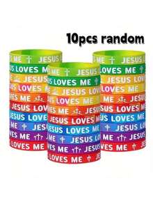 10/30 piezas Pulsera de silicona "Jesús te ama", pulsera cristiana de colores, joyería de novedad como favor de fiesta - Pulsera de silicona-Jesús te ama - Ver 14