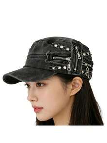 Mũ lưỡi trai kiểu Mỹ cổ điển, chất liệu denim mài, đỉnh bằng phẳng, đính đinh tán, kiểu dáng độc đáo, thích hợp cho người có đầu to hoặc khuôn mặt to. - mũ bóng chày - Xem 5