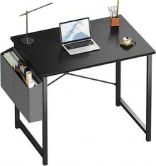 Computer Desk 31 Inch Home Office Desks For Small Spaces, Gaming Writing Study Work Table With Storage Bag For Bedroom, Black - A - View 3