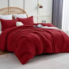 Queen Comforter Set Dark Red 3 Pieces Solid Queen Comforter Breathable Quilted Style Bedding Sets Luxury Soft Bed Set with Down Alternative Comforter All Season 1 Comforter and 2 Pillowcases - Rojo oscuro - Ver 2