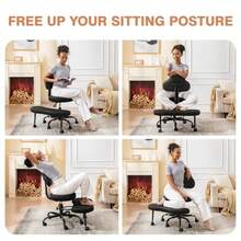 Silla de oficina con piernas cruzadas silla de computadora cruzada con TDAH asiento de yoga para meditación y rodillas con altura ajustable soporte lumbar reposapiés más ancho y ruedas - Blanco - Ver 5
