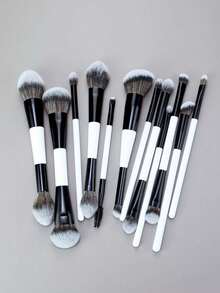 8/12支双头化妆刷套装，包含散粉刷、粉底刷、腮红刷、遮瑕刷、眼影刷、眼线刷、唇刷等，女士及女孩适用化妆工具 - 黑與白 - 查看 1