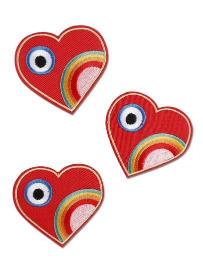 3片可爱彩虹爱心图案刺绣布贴，卡通涤纶熨烫/缝纫装饰贴片，适用于DIY手工制作，可用于服装、包包、鞋子、窗帘、帽子、家居装饰和配件等。