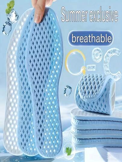 1 pieza Plantilla de refrigeración de panal, esencial para el verano, transpirable, absorbe el sudor, amortiguadora de impactos, cómoda. Adecuada para varios tipos de zapatos, necesaria para el entrenamiento militar estudiantil, reutilizable, unisex, hecha de material absorbente de sudor.