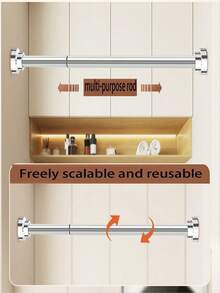 Thanh treo rèm bằng thép không gỉ có thể kéo dài, bao gồm 2 giá đỡ, thanh treo rèm voan, thanh điều chỉnh độ dài dạng ống lồng, thích hợp cho tủ bếp, cửa sổ phòng tắm, phòng ngủ. - Loại A - Xem 6