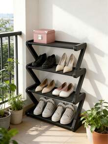 1个四层落地式鞋架 - Z字形可堆叠鞋架，金属框架和塑料层板，无需工具即可组装，承重4公斤，适用于玄关、客厅、宿舍，节省空间的地面收纳，经久耐用，是居家和宿舍的必备单品，鞋架，玄关收纳架，现代美学，结构坚固，简约设计，易于组装，适合公寓住户 - 綠色 - 查看 8