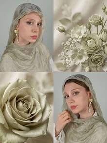 1 Pc Solid-Color Crepe Wrap Hair Hijab, Prayer Headscarf Long Robe, Multipurpose Hair Accessory, Lightweight Shawl - Multicolor - View 9