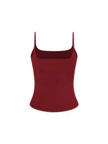 European And American Style Women Knit Sexy Cami Crop Top, Slim Fit Minimalist Summer Tank Top Casual - Wine Red - View 2