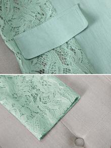 Áo khoác blazer lưới nhẹ màu xanh bạc hà cho nữ, kiểu dáng thường ngày, tay ngắn, thích hợp mặc công sở, size nhỏ, mùa xuân. - Màu xanh Bạc hà - Xem 5