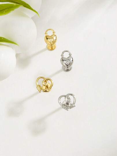 1pc Fashionable Minimalist Heart Lock Earrings, Suitable For Daily Wear