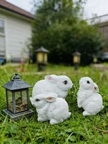 Mini Rabbit Decor, Easter Bunny, Outdoor Garden Ornament Set, Resin Rabbit Sculpture, Garden Animal Statue, Rabbit Figurine For Home Garden Easter Decoration, Best Gift - 1PC - View 4