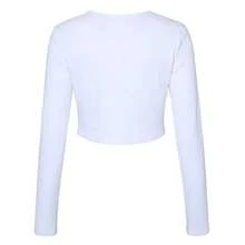 Women's Sexy Slim Fit Long Sleeve T-Shirt With Rhinestone Decor, Casual Minimalist Chic White Crop Top Spring - White - View 8
