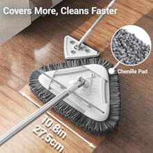 7-In-1 Triangle Mop Set With 7 Replaceable Heads And Adjustable Long Handle For Walls Floors Windows Baseboards White - Trắng - Xem 3