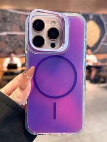 Luxury Gradient Laser Magnetic Wireless Charger Wristband Strap Phone Case Compatible With IPhone AIR 17 16 15 14 13 12 Pro Max Plus Lens Bracket Soft Back Cover - Purple - View 3