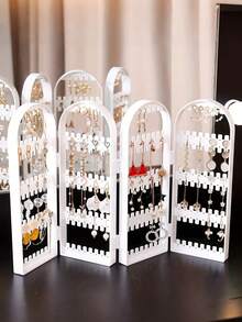 One Earring Display Stand, Foldable Jewelry Necklace Box Organizer - White - View 9