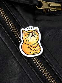 1件可爱“嗷呜”橘色虎斑猫珐琅趣味卡通嚎叫猫胸针，卡通躺卧小猫胸针，自我关爱徽章，金属胸针，时尚翻领徽章，背包衣服珠宝包别针，毕业礼物 - 彩色 - 查看 4