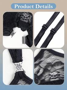 Black Lace Front Closure Underwire Bra - Comfortable Easy On/Off, Suitable For Vacation Wear - Black - View 11