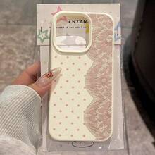 1pc TPU Material Pink Polka Dot Lace Pattern Phone Case Compatible With Iphone 17 Pro Max/17/16 Pro Max/15/13/12/11, S20 FE/A15/S24/A55, Note 11/Note 12/Note 13 Pro, Full Coverage Anti-Drop Soft Protective Phone Case - White - View 1