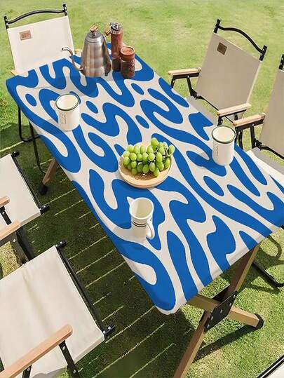 1pc Fresh Striped Tablecloth, Minimalist Style Decor, Polyester Material, Rectangular, Suitable For Dining Table, Coffee Table, Entryway, Party, Wedding, Picnic