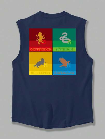 Strevion OBM Men X Harry Potter Áo tank top nam phong cách thường ngày, đa năng, đơn giản, in hình huy hiệu bốn nhà trong Harry Potter.