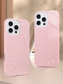 2 件装闪亮手机壳，兼容 7/8/X/XS/XR/11/12/13/14/15/16/Pro/Pro Max，全包防震保护套，简约设计，完美保护您的手机 - 粉+粉 - 查看 1