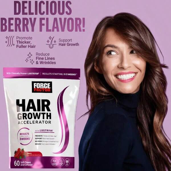 ForceFactor Hair Growth Accelerator, Mixed Berry, 60 Soft Chews