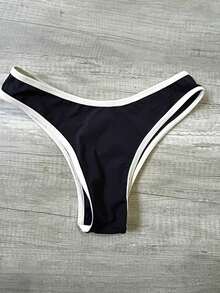 Women's Black Contrasting Underwire Bikini Set - Elegant High-Cut Bottom - Đen và trắng - Xem 4