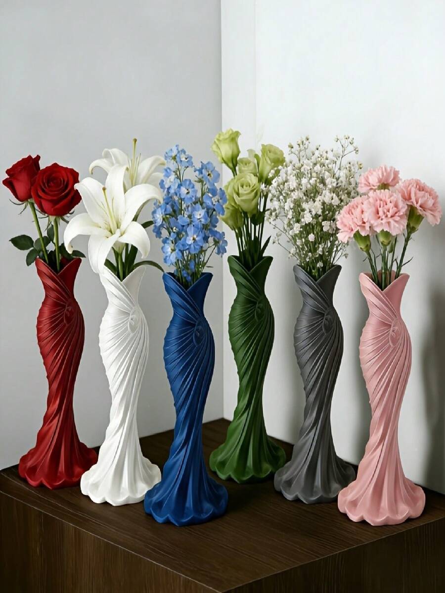 1个塑料花瓶，白色不易碎花瓶，适用于郁金香、玫瑰和其他鲜花，家居装饰，客厅、餐桌礼品，生日、毕业典礼、房间装饰，玻璃花瓶