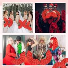 24 Pcs Large Folding Hand Fans for Line Dancing Fan with Bag Clapping Popping Raves Fans Bulk for Wedding EDM Club Party Decoration Red - Rojo - Ver 7