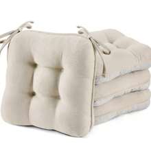 BETU Cojines para Sillas de Comedor Juego de 4 3.5" de Grosor Almohadillas para Sillas de Mesa de Cocina con Lazos Base Antideslizante y Fundas Cojín de Asiento para Comedor Bar Sillas de Patio - Beis - Ver 1
