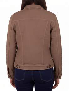 Chamarra Denim Jacket de Mezclilla Rígida con Bolsillos Casual Basica para Mujer - Camel - Ver 5