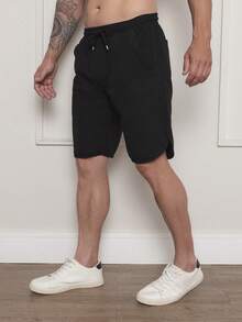 Men's Bermuda Shorts In Twill Fabric With Elastic Waistband - Black - View 4
