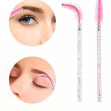 200/100/50/10支装睫毛刷、睫毛膏刷（带收纳盒）、一次性柔性眉刷、睫毛嫁接刷、眉刷、蓖麻油刷（水晶粉） - 粉色 - 查看 6