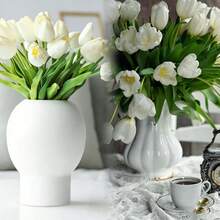 10 Pcs Artificial Flowers, Real Touch Tulips Bouquet For Wedding, Room, Home, Hotel, Party, Event, Valentine's Day, New Year Gift - Milky White - View 1