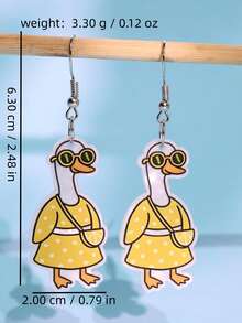 一对夏季海滩度假可爱时尚独特设计的趣味橙色鹅形耳环，适合日常佩戴、节日和派对。 - 彩色 - 查看 5