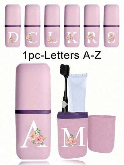 便携式旅行牙刷盒，印有字母 A-Z 和花卉图案，浴室配件，户外旅行牙刷牙膏收纳盒，字母系列印花防尘整理盒，旅行必备，返校学习用品，假日露营必备，度假迷你夏季用品，浴室配件，家居用品和收纳用品