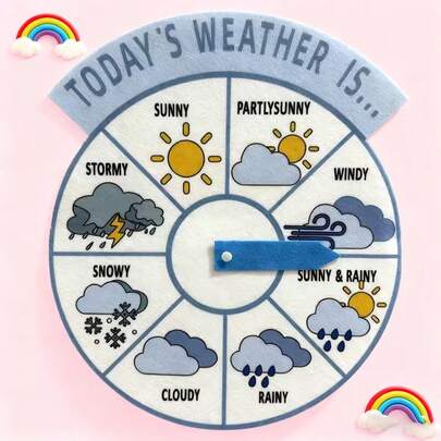 今日天气，毛毡旋转圆盘，毛毡贴纸套装，毛毡套装，天气圆盘认知，氛围营造道具，适用于天气认知，适用于家庭和学校学习道具