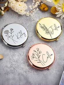 1pc Customizable Engraved Makeup Mirror/Personalized Pocket Mirror, Bridesmaid Proposal Gift/Best Friend Birthday Gift/Women's Personalized Gift, Suitable For All Seasons - Multicolor - View 3