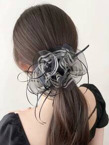 1个女士优雅奢华雪纺花朵发爪夹 - 黑色 - 查看 2